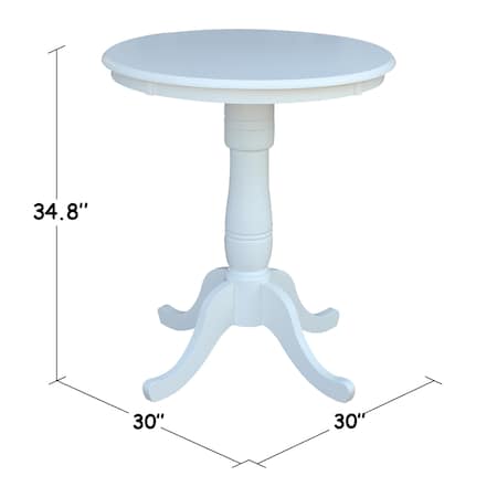 International Concepts Round 30 in Round Top Pedestal Table, 40.9 inH, White, 30 in W, 30 in L, 40.9 in H, Wood, White K08-30RT-6B-2